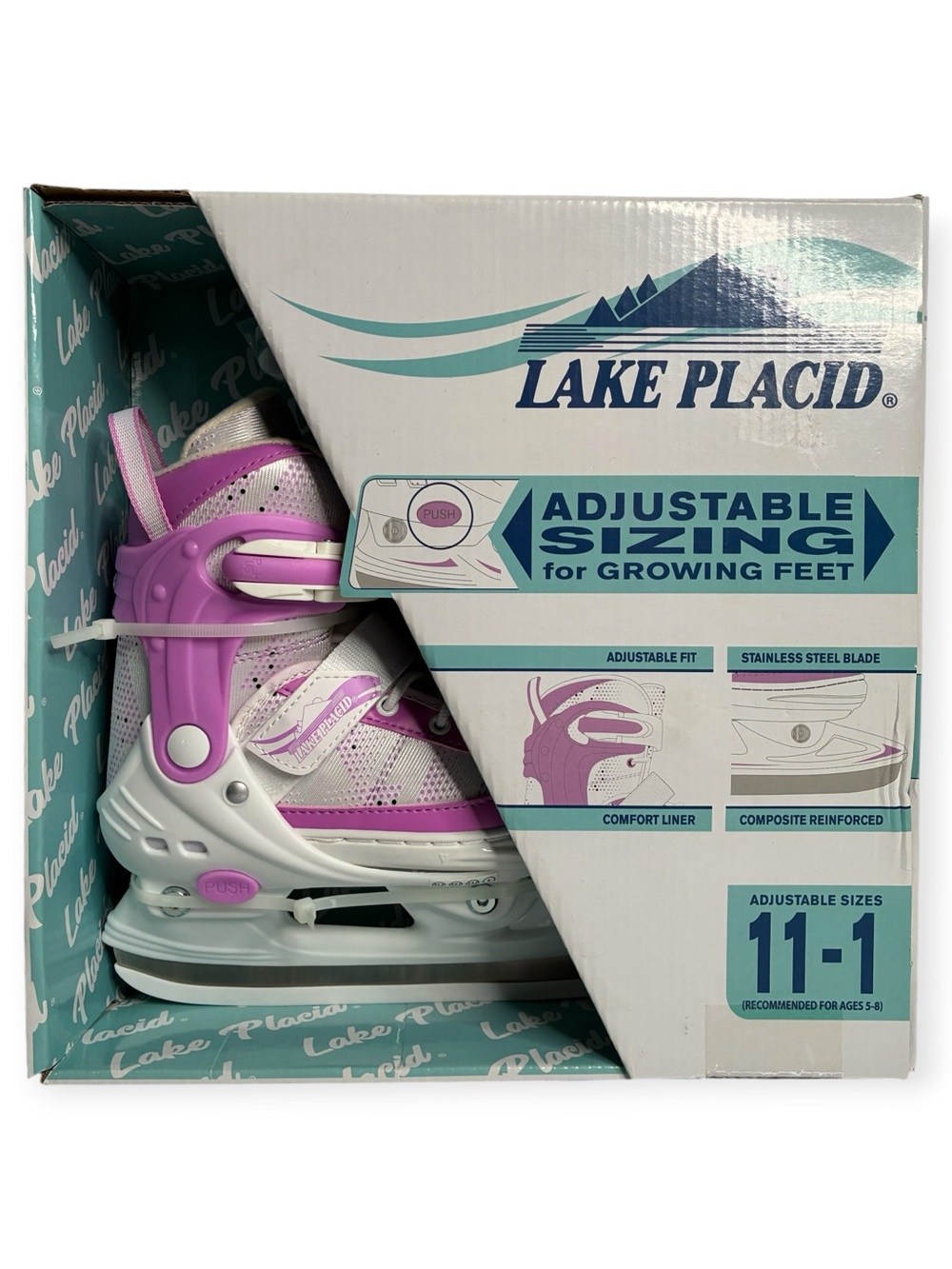 Lake Placid 11-1 Youth Glacier Adjustable Ice Skates Girls Hockey Sports